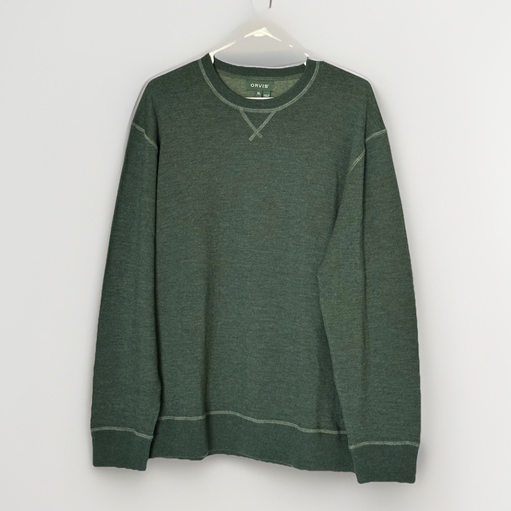 Orvis Merino Wool Blend Crewneck Sweater Green XL‎ Classic Outdoor Knit Pullover
